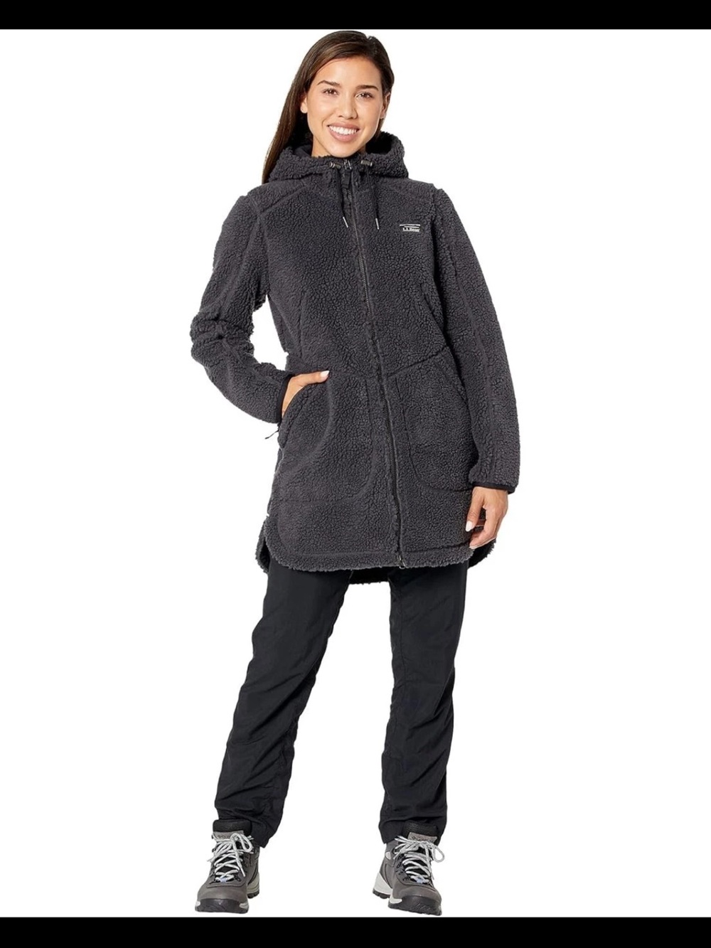 L.L. Bean Mountain Pile Sherpa Fleece Coat Women’s black/grey XL